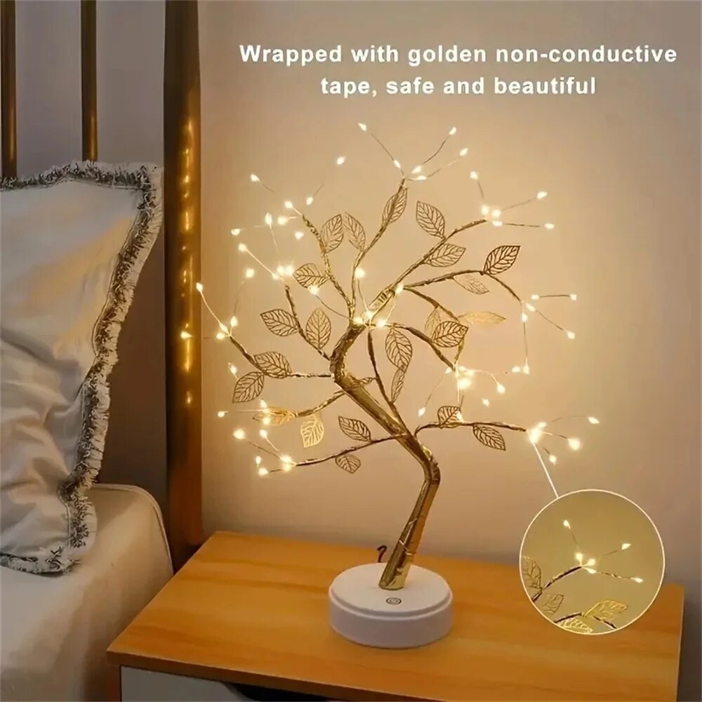 DIY LED Rose Leaf Table Lamp, USB Powered Christmas Tree Fairy Lights, Wedding and Party Home Decoration
