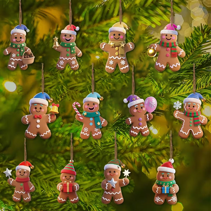 Christmas Gingerbread Man Ornaments, Wooden Hanging Pendants for Xmas Tree, Kids Home Decoration, New Year Party Gift