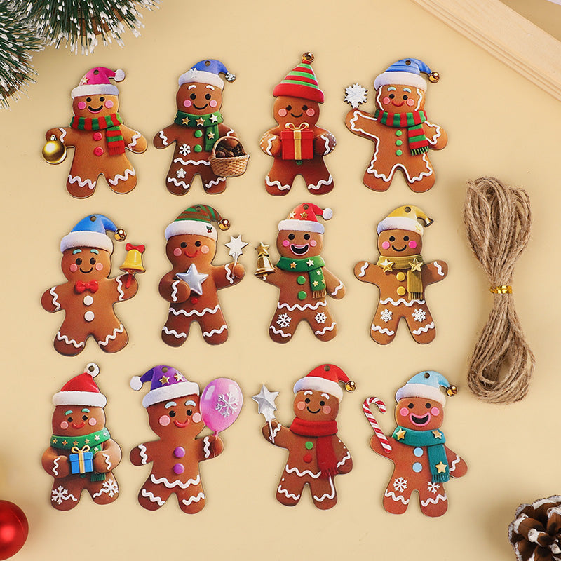 Christmas Gingerbread Man Ornaments Wooden Hanging Pendants For Xmas Tree Kids Home Decoration New  3
