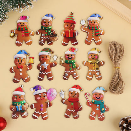 Christmas Gingerbread Man Ornaments Wooden Hanging Pendants For Xmas Tree Kids Home Decoration New  3