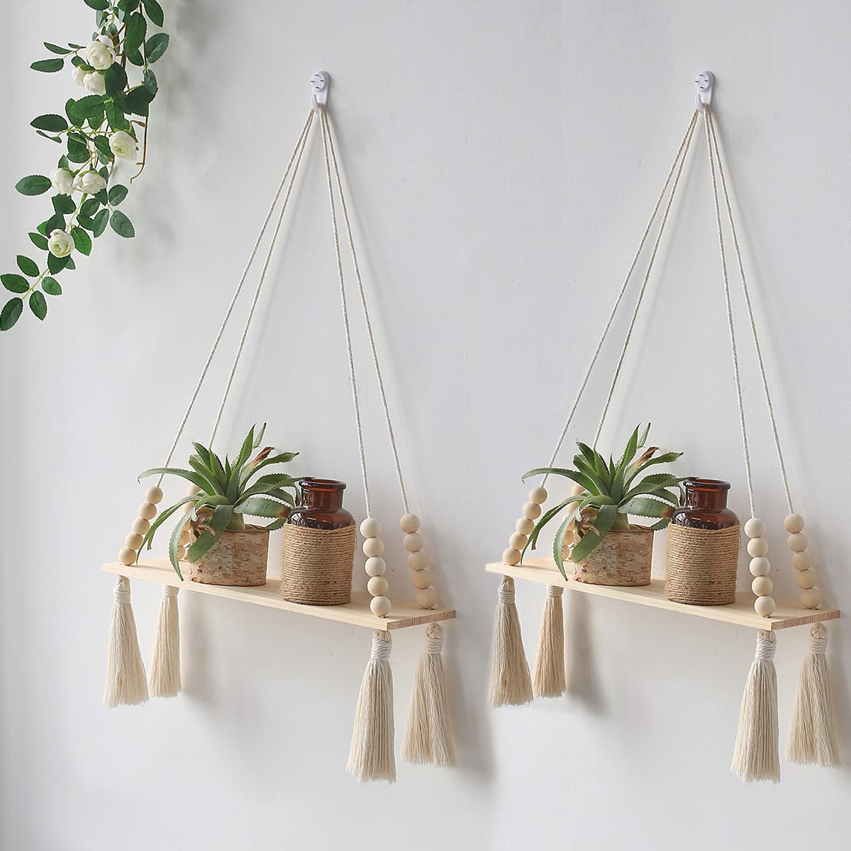Boho Home Decor Shelves Floating Macrame Wall Shelf Wood Decoration For Living Room 1