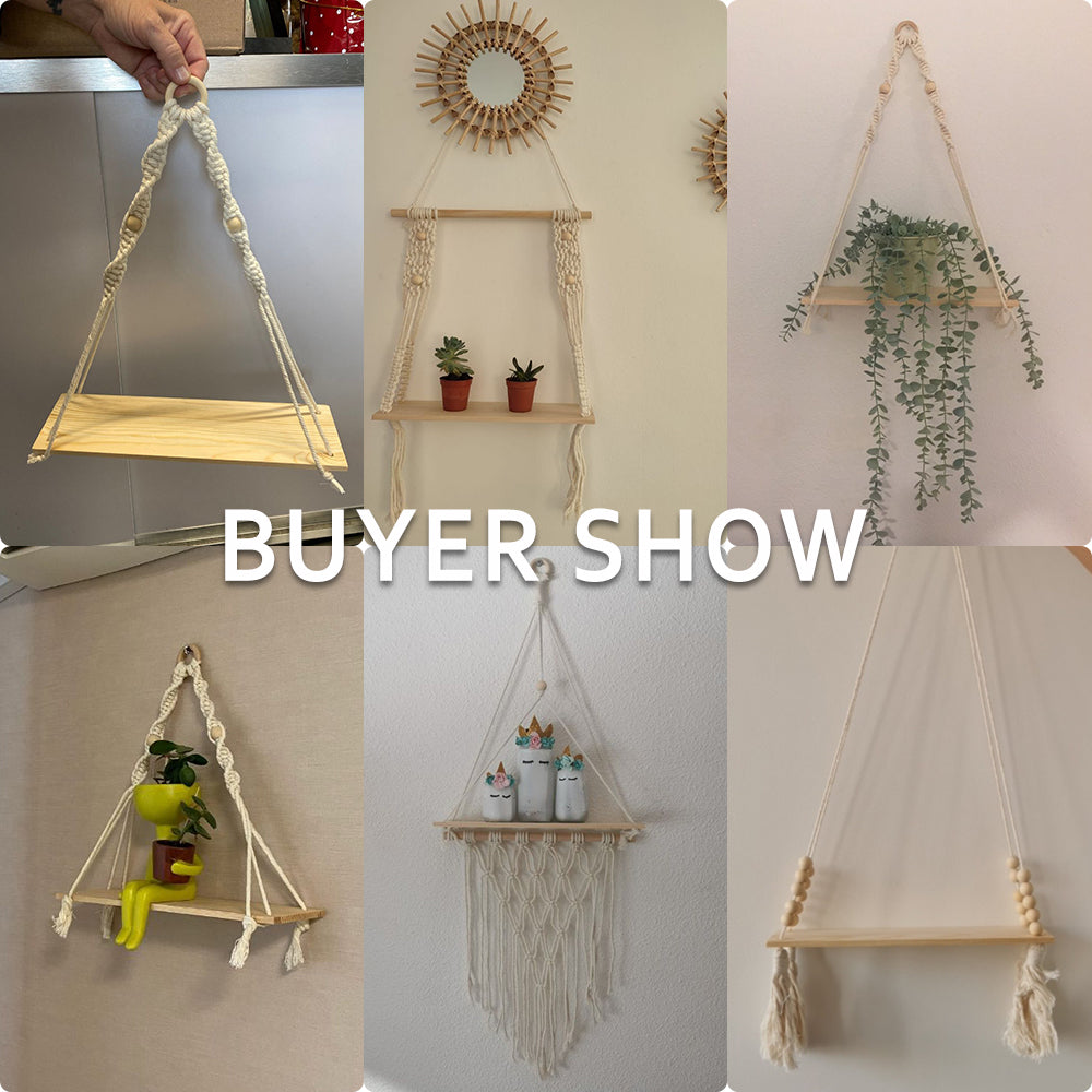 Boho Home Decor Shelves Floating Macrame Wall Shelf Wood Decoration For Living Room 5