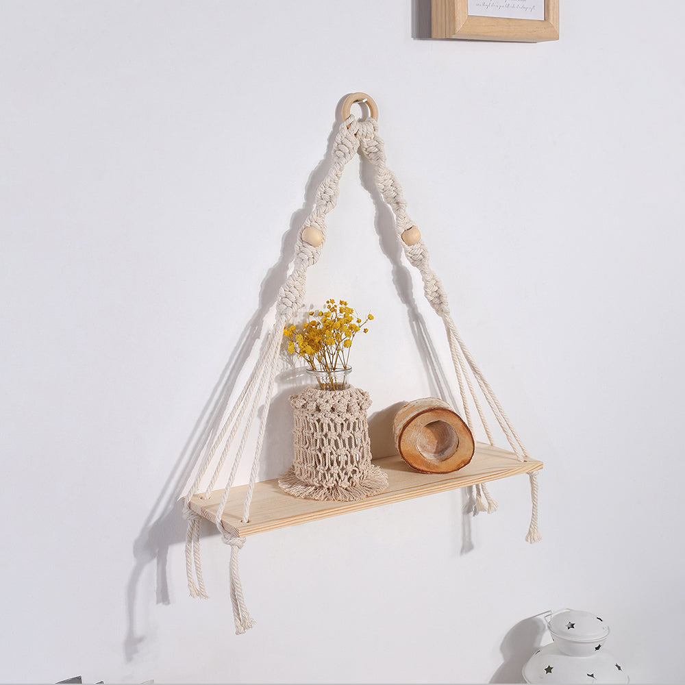 Boho Home Decor Shelves Floating Macrame Wall Shelf Wood Decoration For Living Room 6