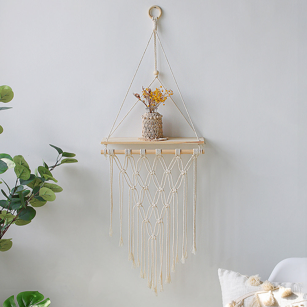 Boho Home Decor Shelves Floating Macrame Wall Shelf Wood Decoration For Living Room 8