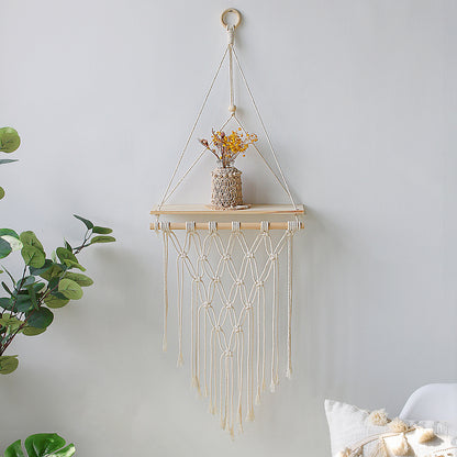 Boho Home Decor Shelves Floating Macrame Wall Shelf Wood Decoration For Living Room 8