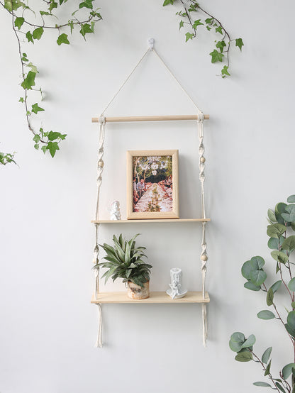 Boho Home Decor Shelves Floating Macrame Wall Shelf Wood Decoration For Living Room 12