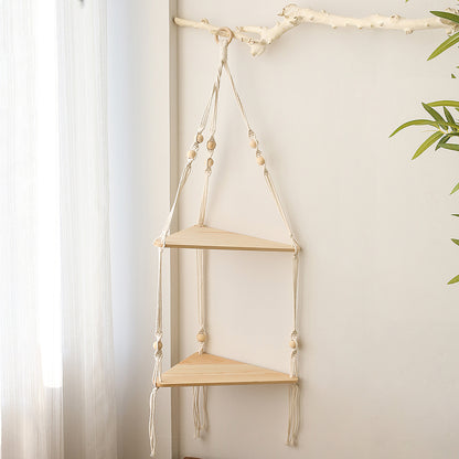 Boho Home Decor Shelves Floating Macrame Wall Shelf Wood Decoration For Living Room 13