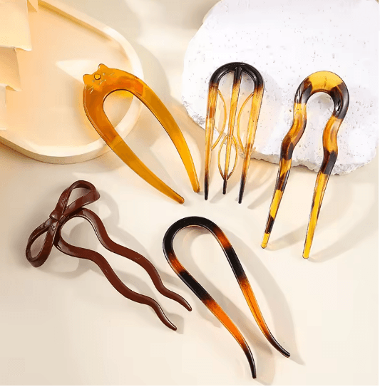 TerraShell U Shaped Tortoiseshell Hair Fork For Women  Girls 12