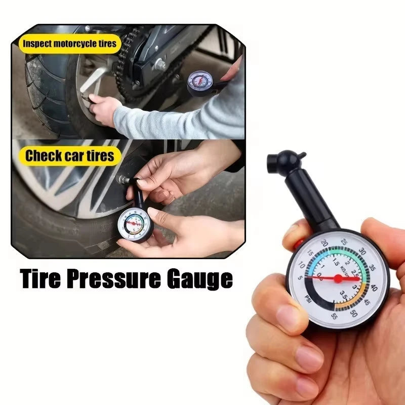 Professional Analog Tire Pressure Gauge - Car Motorcycle Bike Tyre Deflation Tool with Easy-Read Dial, Heavy-Duty Construction