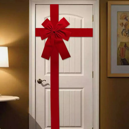 Christmas Front Door Decoration, Hanging Bow Knot, Big Bow, Imitation Linen Ribbon, for New Year, Xmas Front Door Decor