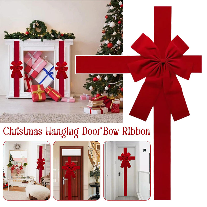 Christmas Front Door Decoration Hanging Bow Knot Big Bow Imitation Linen Ribbon For New Year Xmas F 2