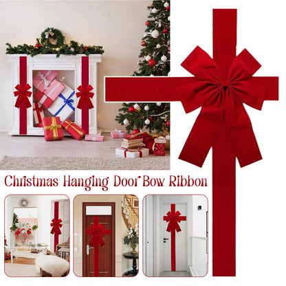 Christmas Front Door Decoration Hanging Bow Knot Big Bow Imitation Linen Ribbon For New Year Xmas F 2