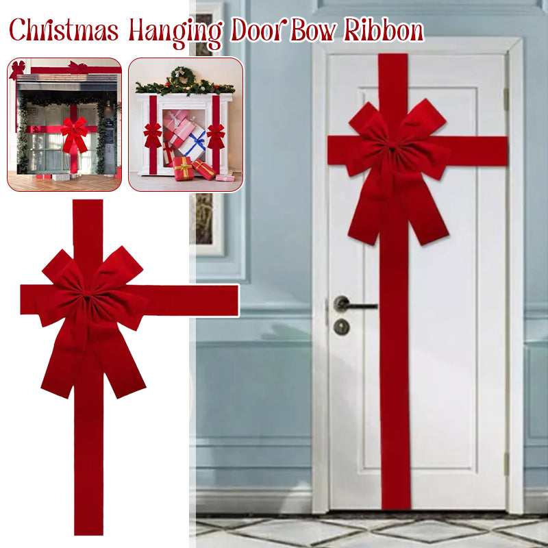 Christmas Front Door Decoration Hanging Bow Knot Big Bow Imitation Linen Ribbon For New Year Xmas F 4
