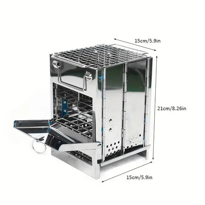 Compact Firewood Stove – Portable Mini Stainless Steel Design for Camping, Picnic & BBQ Use