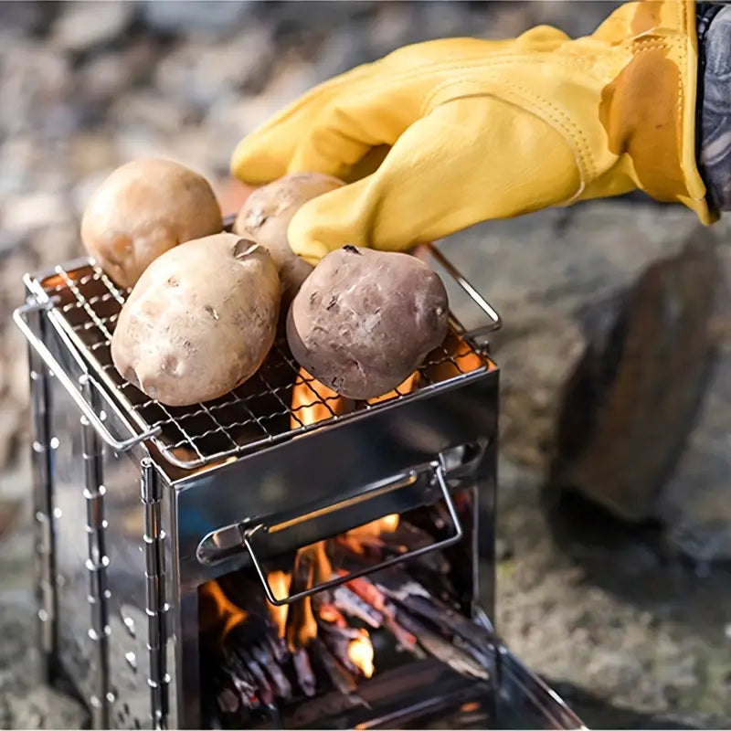 Compact Firewood Stove – Portable Mini Stainless Steel Design for Camping, Picnic & BBQ Use