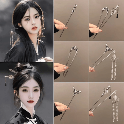 InkBloom Neo Chinese Flower Tassel Hair Stick for Women