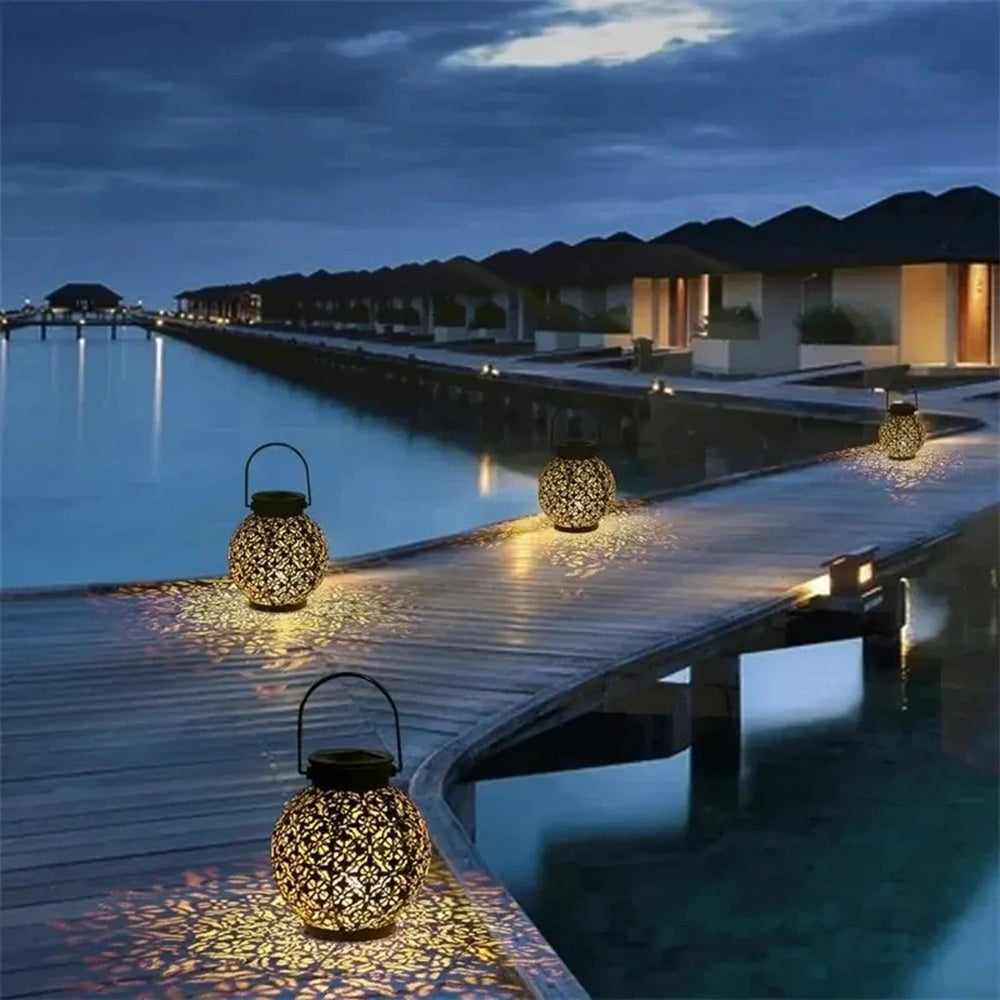 Waterproof Solar Hanging Lantern Lights Moroccan Decorative LED Garden Light Solar Metal Tabletop L 6