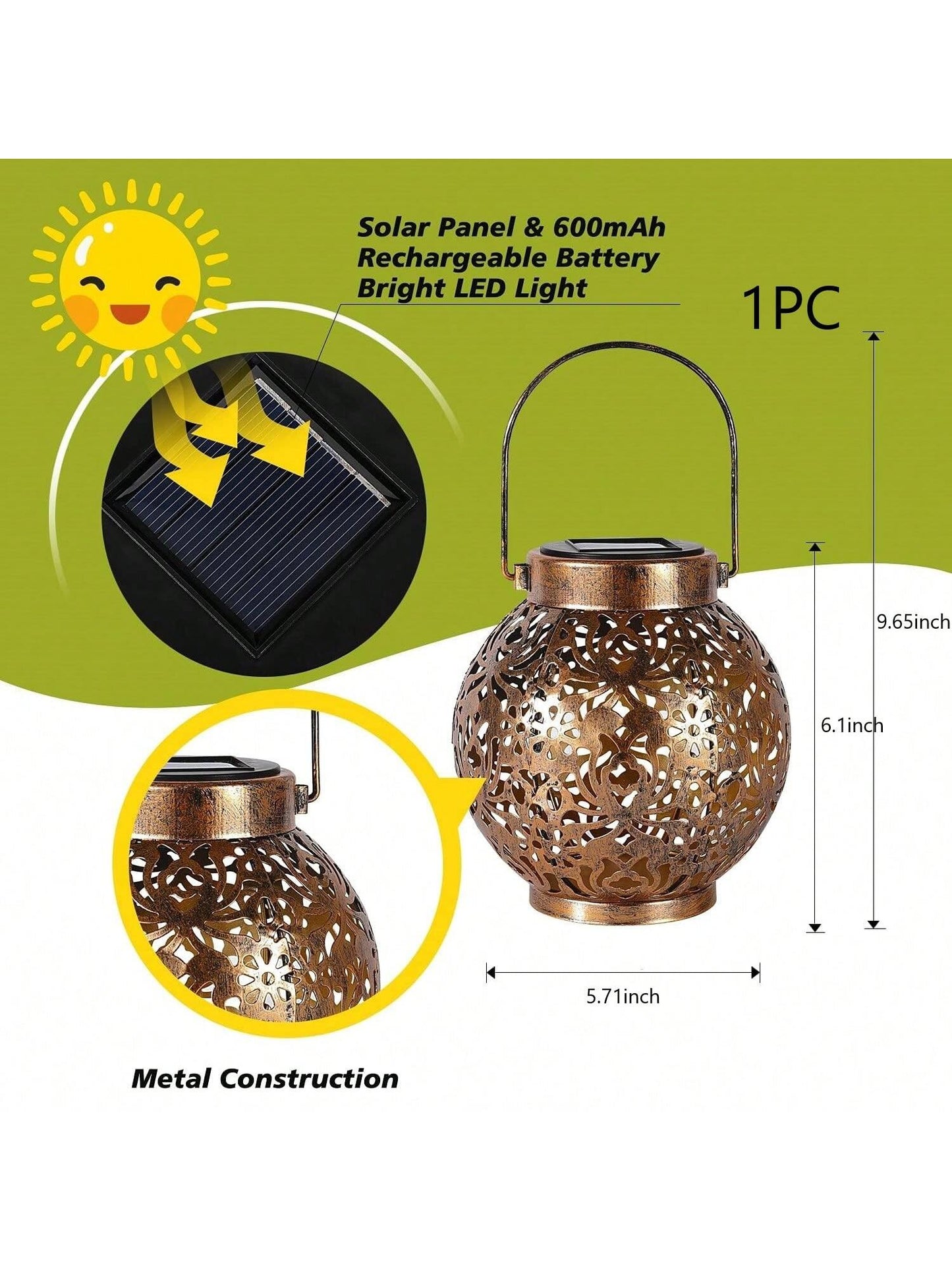 Waterproof Solar Hanging Lantern Lights Moroccan Decorative LED Garden Light Solar Metal Tabletop L 1