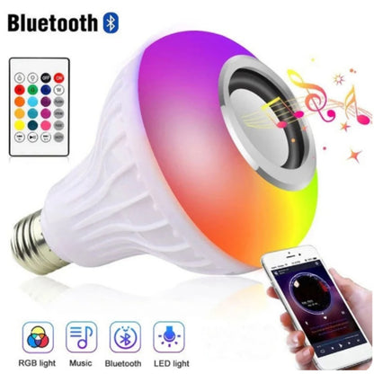 Color Changing LED Bluetooth Speaker Lamp, Smart Light Bulb with Remote Control for Mood Lighting