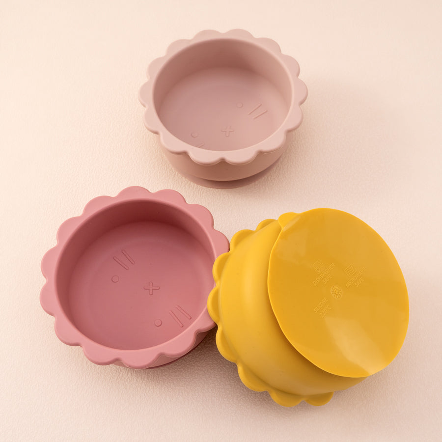 Baby Silicone Bowl Cute Cartoon Lion Shape, Solid Color Baby Food Storage BPA Free Suction Baby Meal Tray