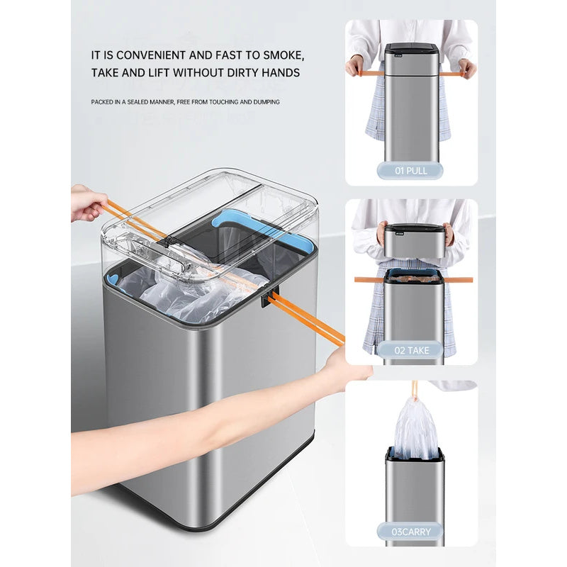 Smart Trash Can Stainless Steel Waste Bin for Kitchen, High Garbage Bin Wastebasket