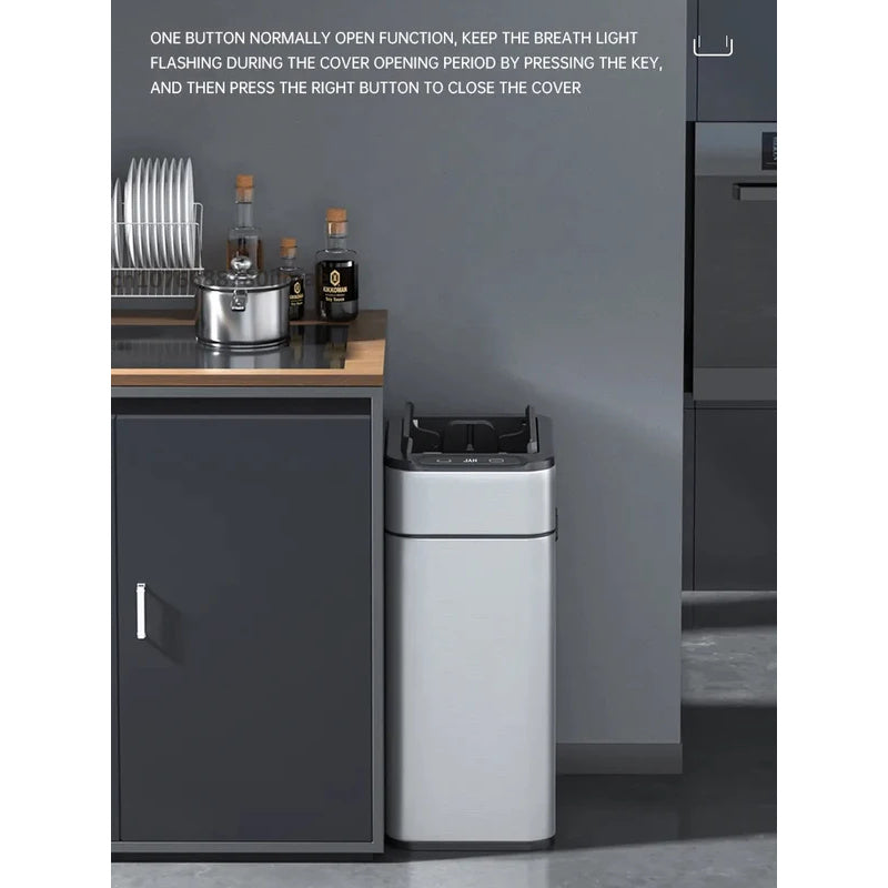Smart Trash Can Stainless Steel Waste Bin for Kitchen, High Garbage Bin Wastebasket