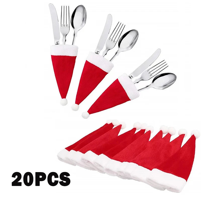 Merry Christmas Tableware Bag Holder Christmas Hat Fork Knife Cutlery Bag Christmas Decor For Home 4