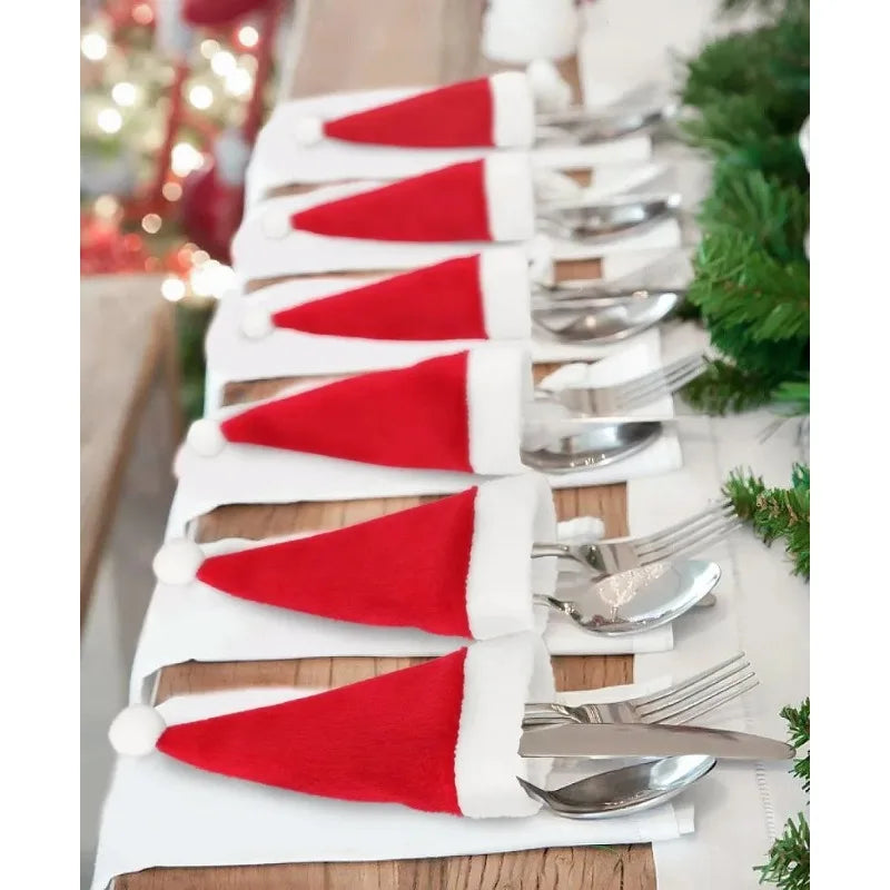 Merry Christmas Tableware Bag Holder Christmas Hat Fork Knife Cutlery Bag Christmas Decor For Home 1