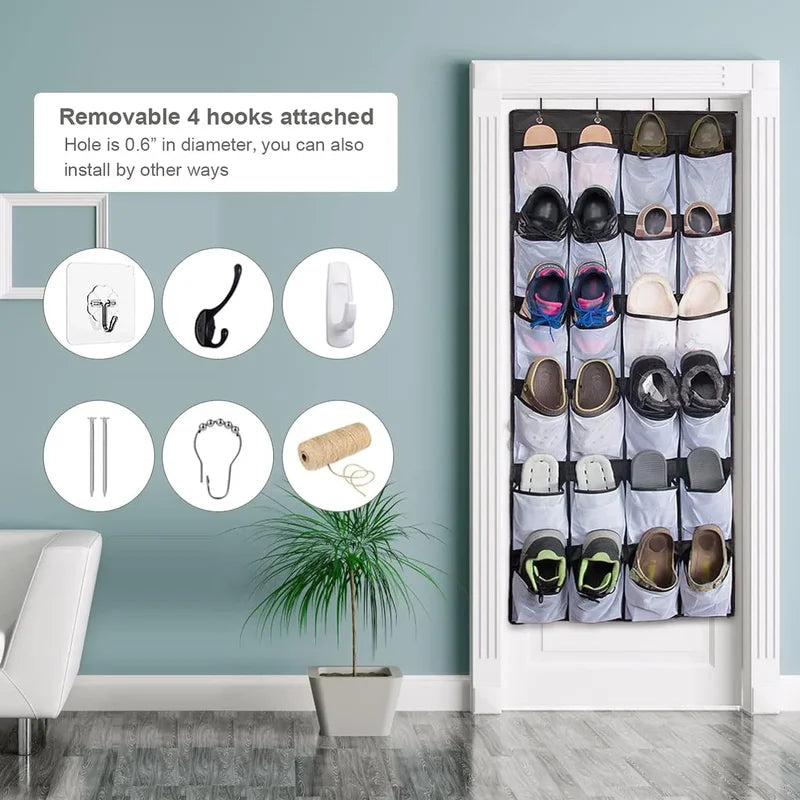 Hanging Shoe Rack Holder Hanger Over The Door Shoe Organizer With Large Mesh Pockets 4
