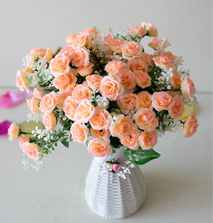 Artificial Mini Roses Flower Bouquet for Home, Office, Wedding Party Decor, Fake Flowers, Ornament, Desktop Decoration
