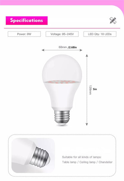 Full Spectrum Grow Light Bulb, LED Grow Lamp, Plant Light Bulbs Base