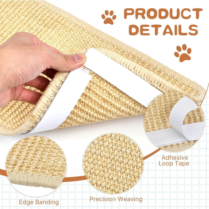 Cat Scratch Mats, Natural Sisal Scratcher Mat, Horizontal Floor Scratching Pad for Carpets & Couch