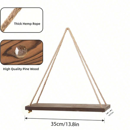 Wooden Storage Rack, Wall Decoration, Hanging Rope Flower Pot Rack