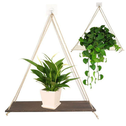 Wooden Storage Rack, Wall Decoration, Hanging Rope Flower Pot Rack