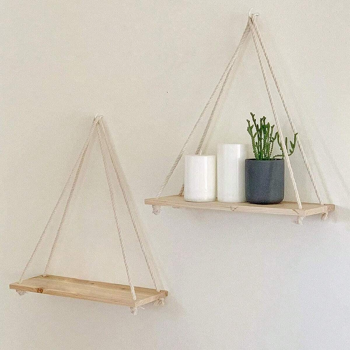 Wooden Storage Rack, Wall Decoration, Hanging Rope Flower Pot Rack