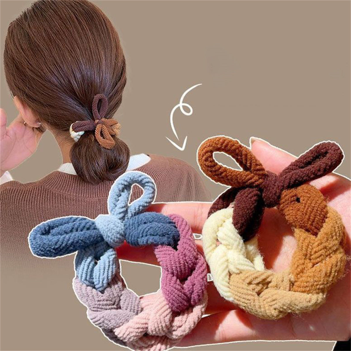 Colorful Hand Woven Bow Hair Ties Band for Women, High Elastic Scrunchies, Stylish Ponytail Hair Accessories