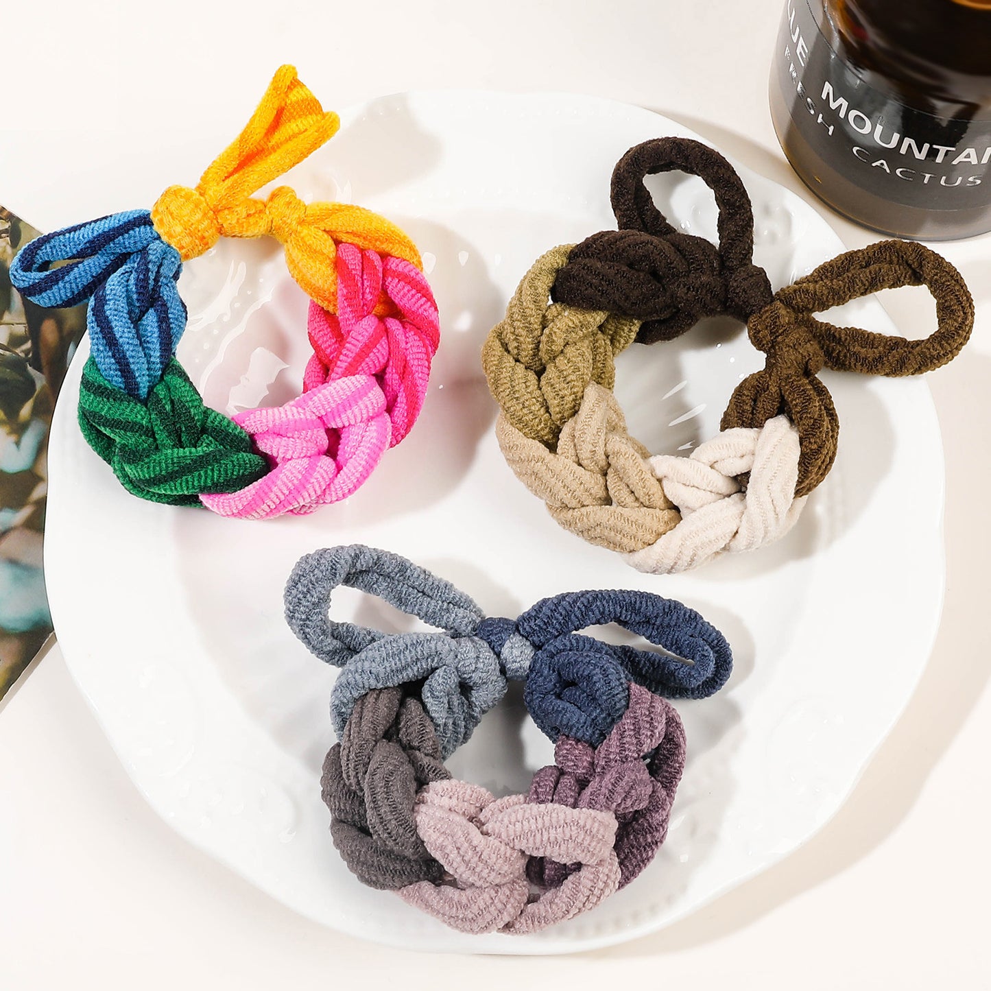 Colorful Hand Woven Bow Hair Ties Band for Women, High Elastic Scrunchies, Stylish Ponytail Hair Accessories