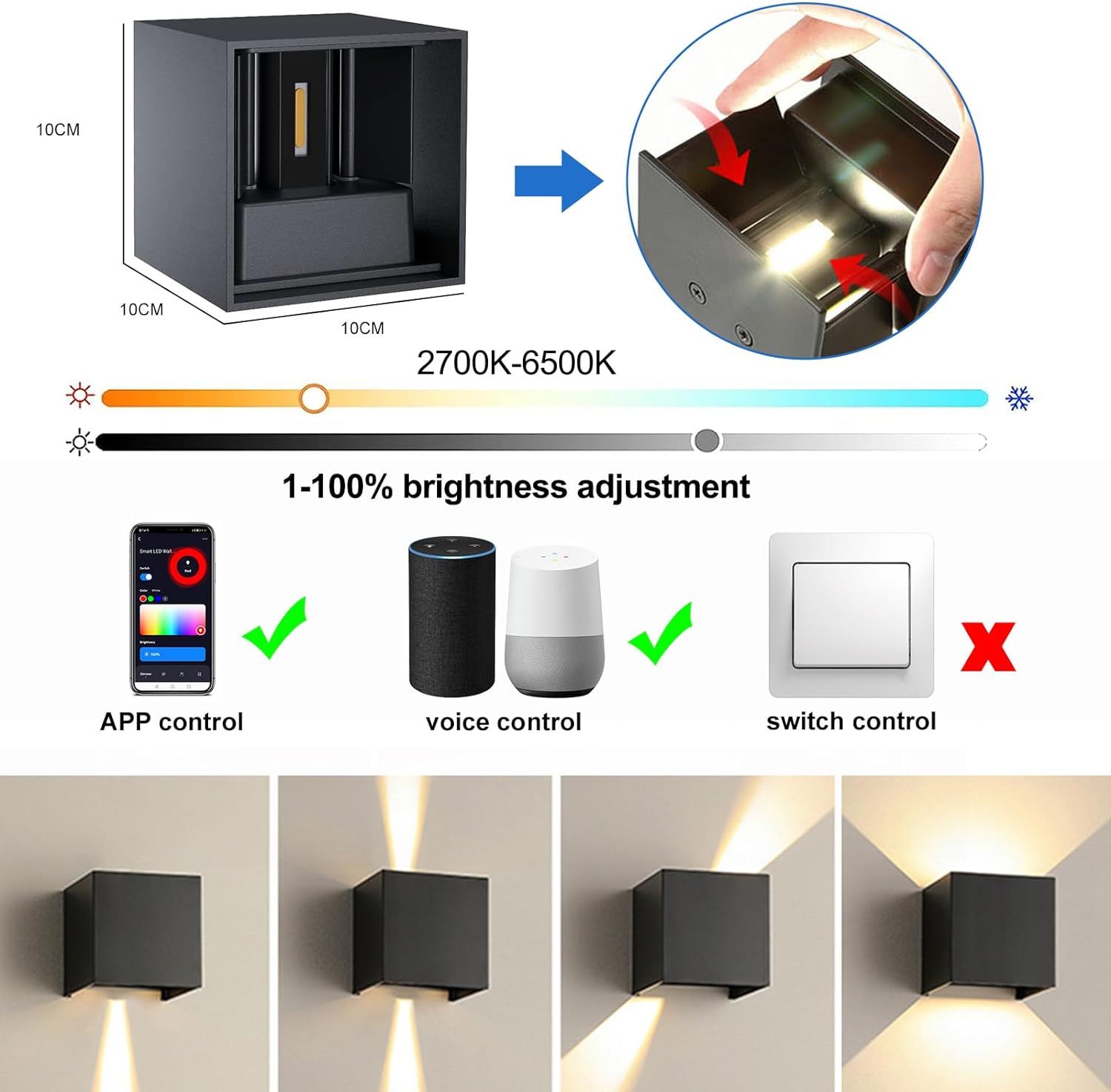 Smart LED Wall Lamp RGBCW  WIFI APP Alexa Control Cube Adjustable Angle Waterproof Aluminum 3