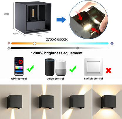 Smart LED Wall Lamp RGBCW  WIFI APP Alexa Control Cube Adjustable Angle Waterproof Aluminum 3