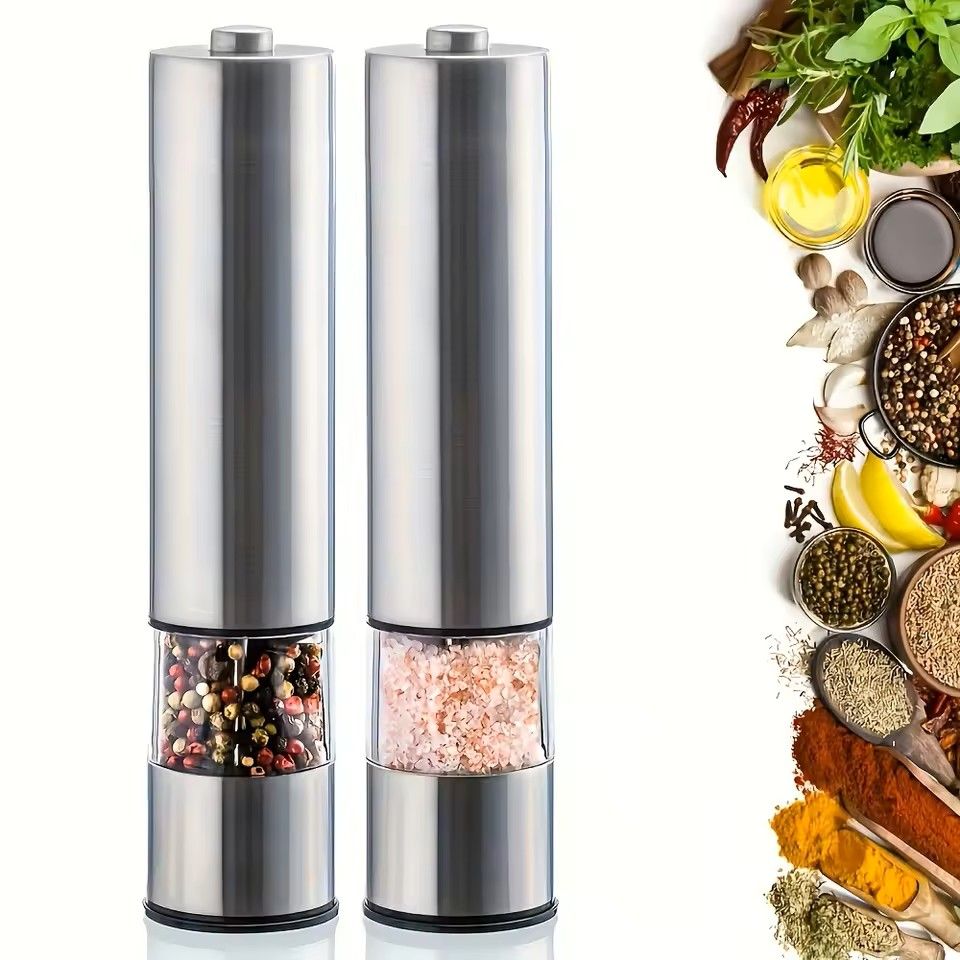 Electric Salt and Pepper Grinder Set One Handed Stainless Steel