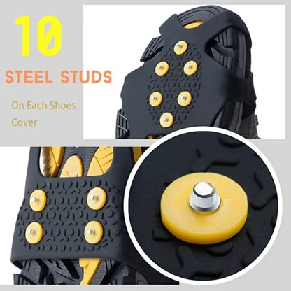Snow Grips with Steel Studs, Anti-Slip Rubber Traction Cleats for Ice, Hiking, Walking, Climbing
