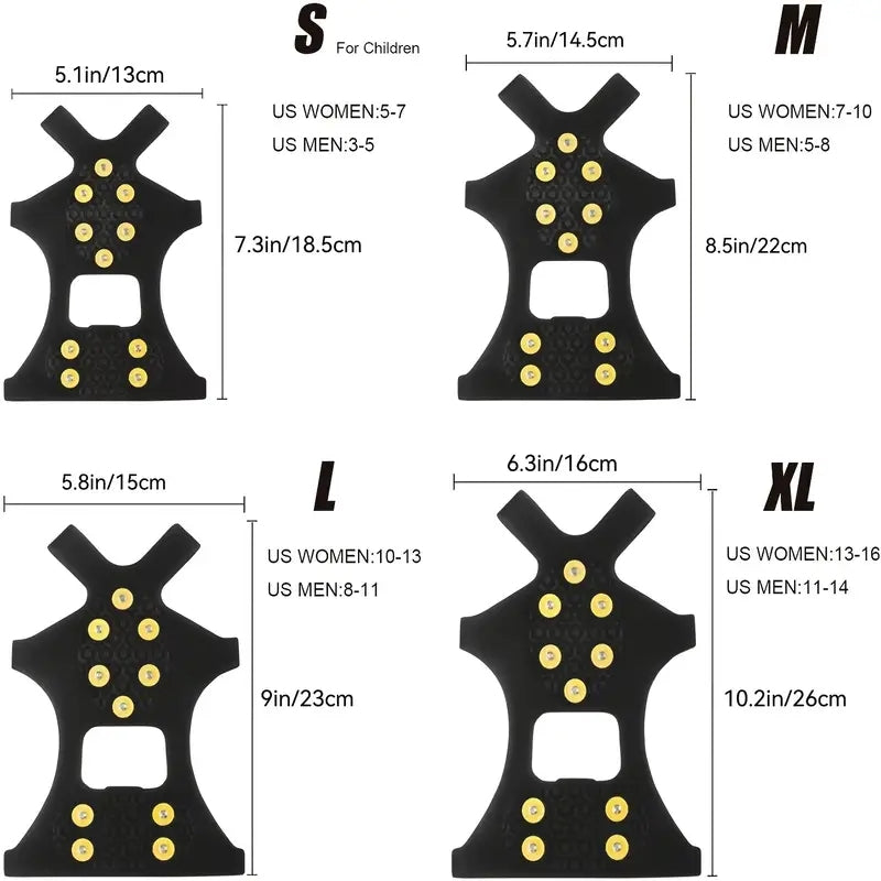 Snow Grips with Steel Studs, Anti-Slip Rubber Traction Cleats for Ice, Hiking, Walking, Climbing