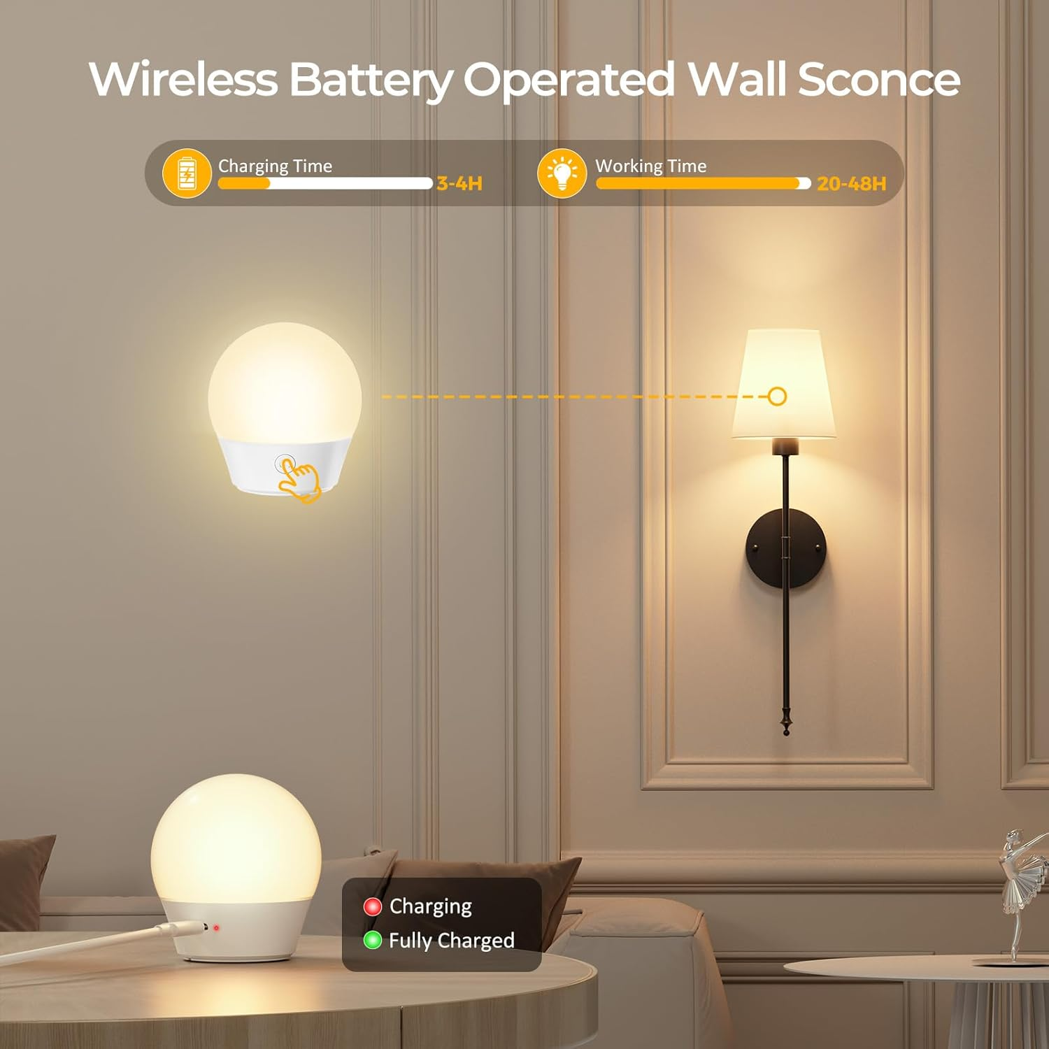 Cordless Wall Lights Set Of Battery Operated Wall Sconces With Rechargeable Bulbs Remote Control An 5