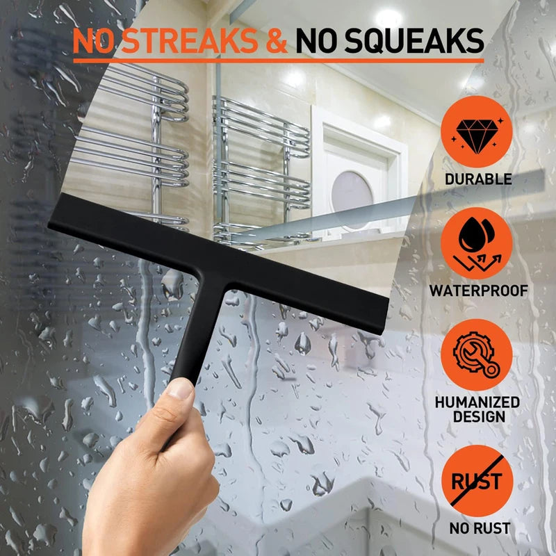 Streak Free Cleaning With Matte Black Silicone Squeegee For Glass Bathroom Shower Doors Mirrors Til 3