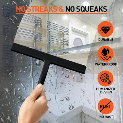 Streak Free Cleaning With Matte Black Silicone Squeegee For Glass Bathroom Shower Doors Mirrors Til 3