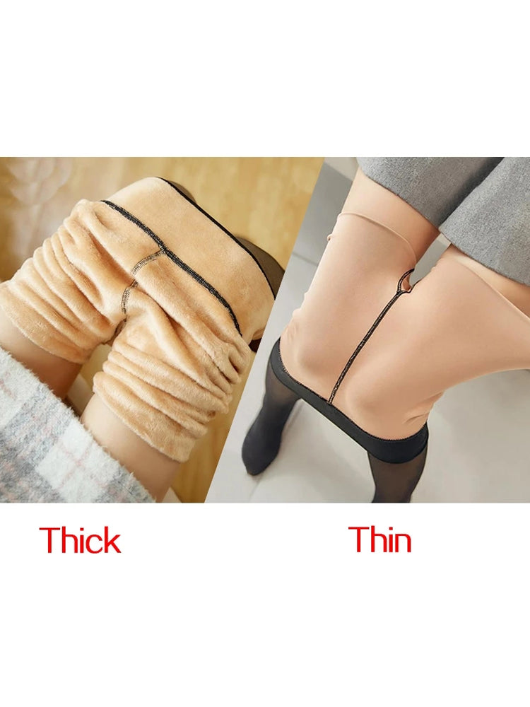 Slim Fleece Leggings, Sexy Translucent Woman Thermal Tights, Warm Velvet Stockings