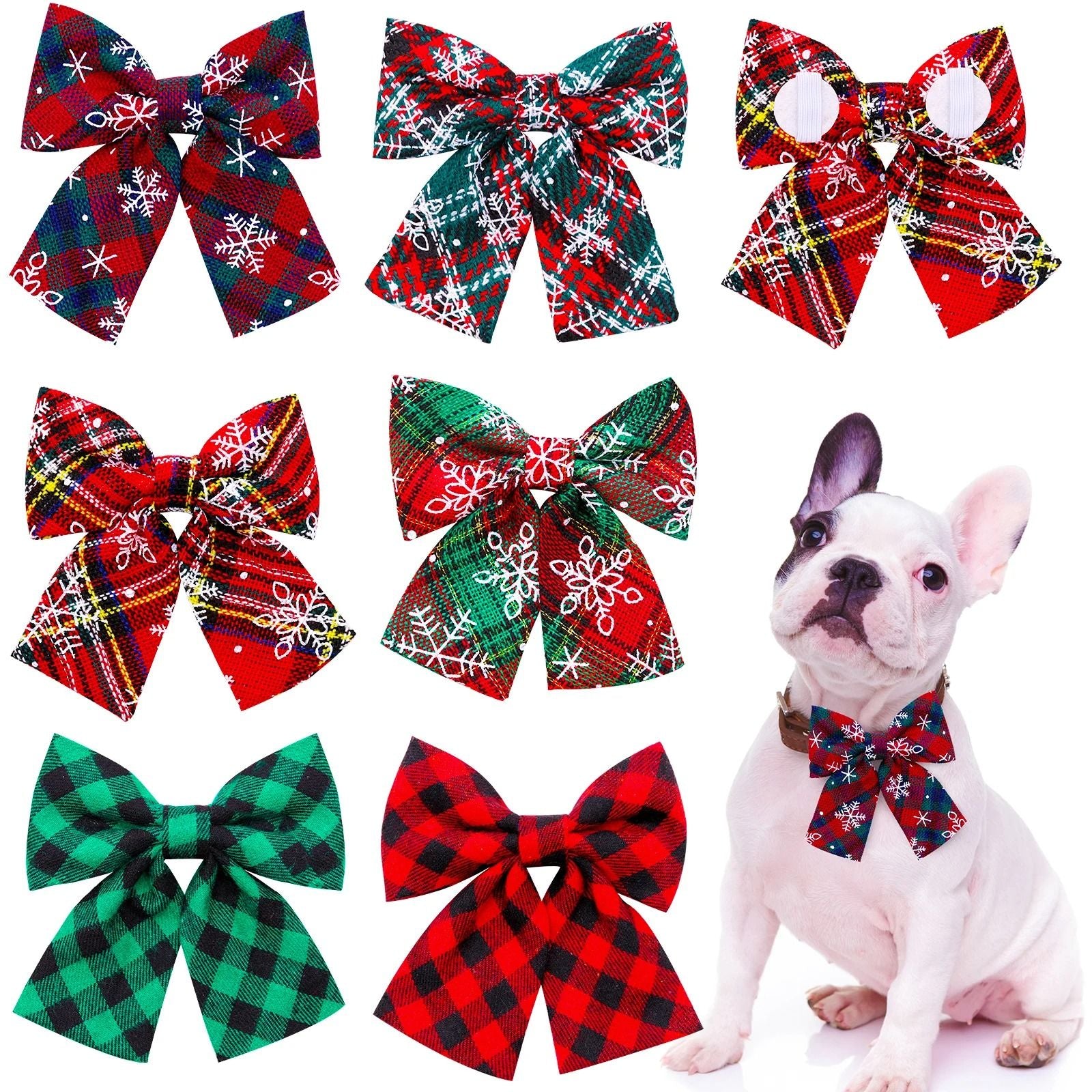 Movable Winter Dog Collars with Elastic Bands and Christmas Bow Ties – 2 PCS Set