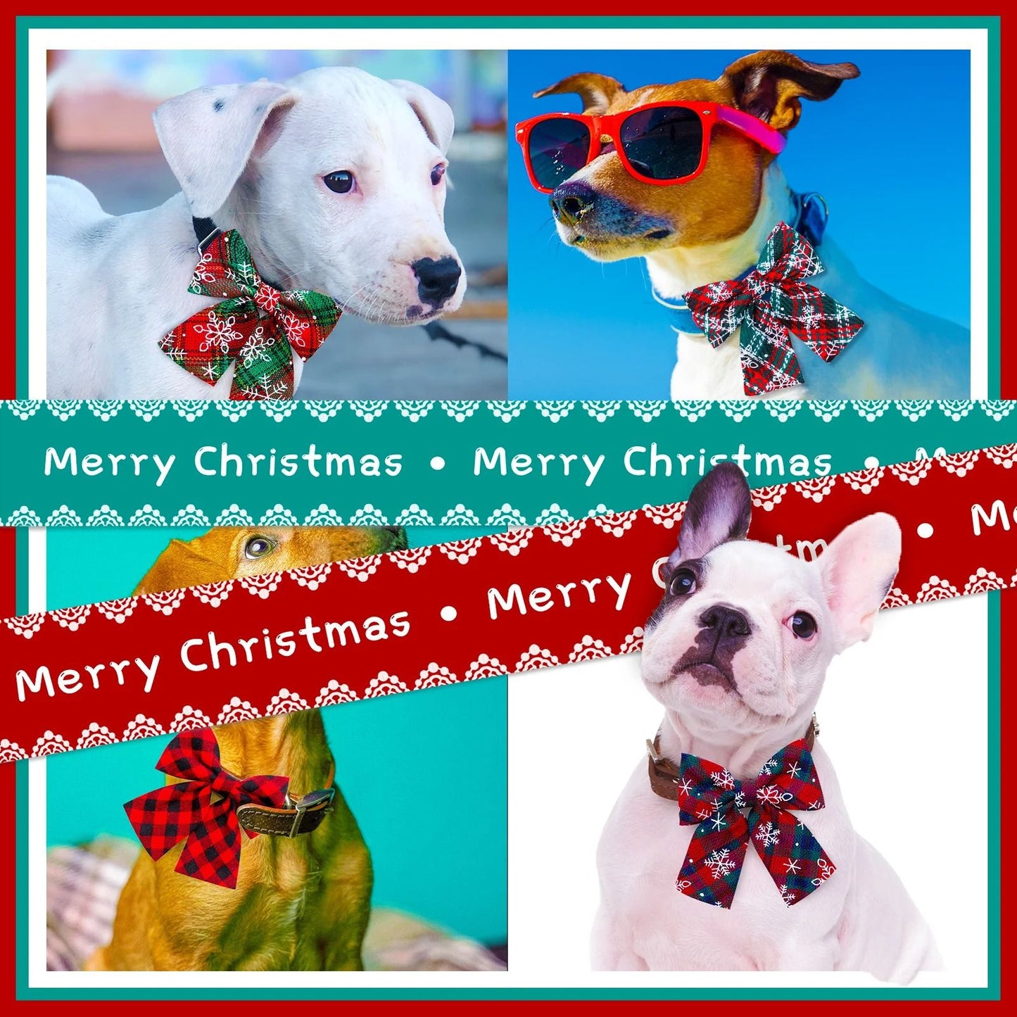 Movable Winter Dog Collars With Elastic Bands And Christmas Bow Ties  2 PCS Set 1