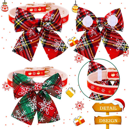 Movable Winter Dog Collars With Elastic Bands And Christmas Bow Ties  2 PCS Set 3
