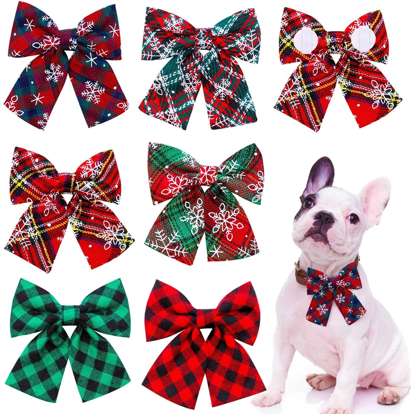 Movable Winter Dog Collars With Elastic Bands And Christmas Bow Ties  2 PCS Set 6